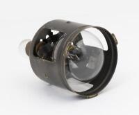 LUCAS: A circa 1920s cylindrical brass Lucas bulb canister with period globes and mounting bracket. 29cm long - 4