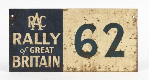 RAC: A circa 1950 RAC 'Rally of Great Britain #62' competitors tin rally plate