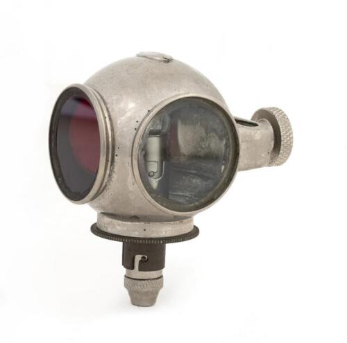 STOP LAMP: An early electric 3 glass stop lamp by B.L.I.C. With ruby and clear glass