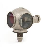 STOP LAMP: An early electric 3 glass stop lamp by B.L.I.C. With ruby and clear glass