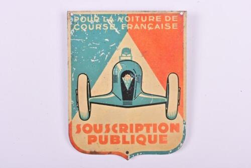 RAYMOND SUMMER RACING TEAM: A rare circa 1940s Plakette The Raymond Summer Racing Team "SOUSCRIPTION PUBLIQUE Pour la Voiture de Course Fran&ccedil;aise" tin plaque