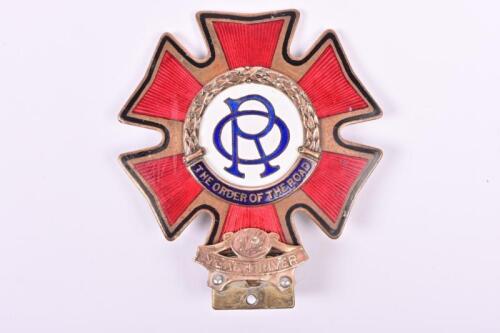 ORDER OF THE ROAD: A brass 'THE ORDER OF THE ROAD' car badge, 12 YEAR DRIVER award