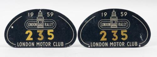 RALLY PLATE: A pair of 1959 London Motor Club Rally competitor tin rally plate. Numbered 235