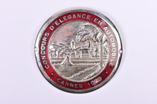 CANNES CONCOURS D'ELEGANCE: A CANNES 1929 'CONCOURS D'ELEGANCE EN AUTOMOBILE' car badge