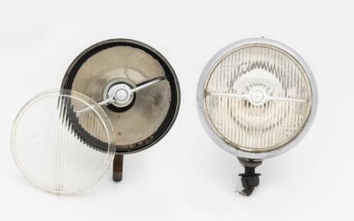 LAMP: Two Lucas (EFT57 & 236) spot lamps, (EFT) 23cm long x convex ribbed glass 15cm diameter