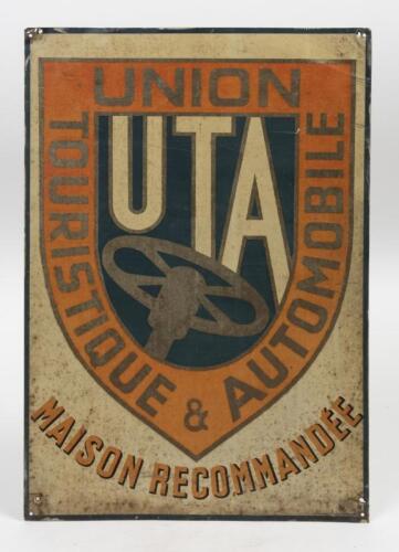 SIGN: A circa pre-1920s French "UNION TOURIST & AUTOMOBILE" tin sign printed by Elie Mardini 5 rue Chapon, Paris