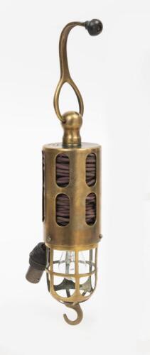 INSPECTION LAMP: A circa 1920s Lucas brass inspection lamp with retractable cord with hook