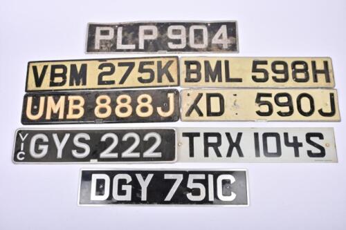 U.K NUMBER PLATES: A group of eight United Kingdom black and white 'front' number plates