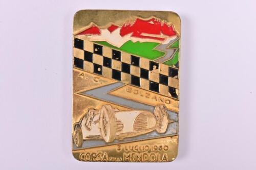 A.C.BOLZANO: An 'A.C.BOLZANO' car club badge, '3 LUGLIO (July) 1960 CORSA DELLA MENDOLA