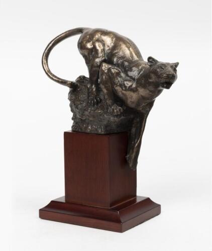 JAGUAR: A crouching Jaguar resin sculpture after the original by David Geenty (No. FJ 06016)