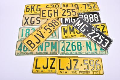 AUSTRALIAN NUMBER PLATES: A quantity of Australian number plates from various Australian states. New South Wales, Queensland and Western Australia Number Plates