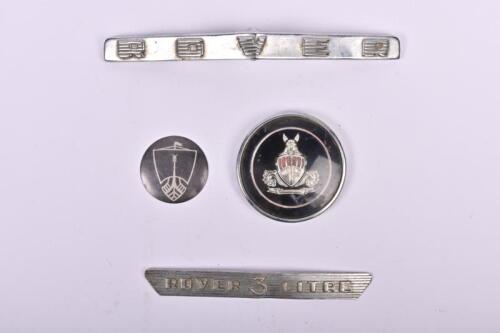 ROVER: Four ROVER badges and emblems. 'ROVER' BADGE' & 'ROVER 3 LITRE' badges