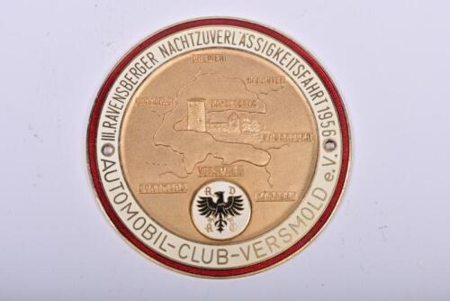 A.D.A.C: A 'A.D.A.C AUTOMOBIL-CLUB-VERSMOLD e.V. III.RAVENSBERGER NACHTZUVERLASSIGKEITSFAHRT 1956' car badge