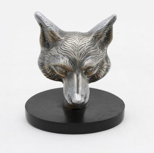 FOX MASCOT: A fox head mascot in nickeled brass