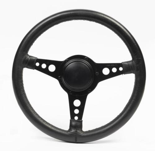 MOTO LITA STEERING WHEEL: A very rare Gordon Splice U.K Moto-Lita 14" black sports/race car steering wheel with six screw fixing with early MGB splined hub