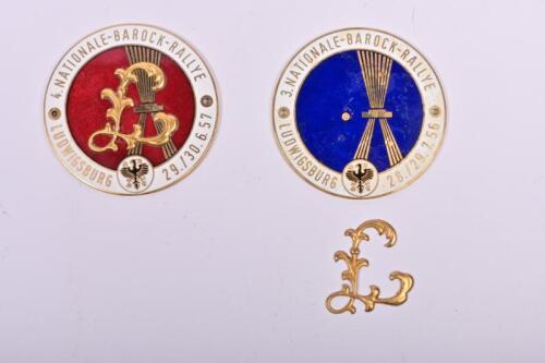 A.D.A.C: Two 'A.D.A.C LUDWIGSBURG NATIONALE-BAROCK-RALLYE' car badges from 1956 and 1957. No.3 & No.4