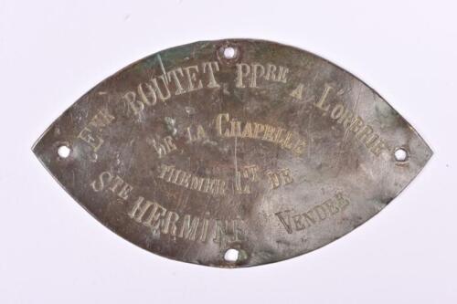 FRENCH ADDRESS PLAQUE: A French nineteenth century rural address plaque