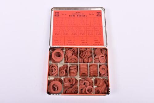WASHERS: A GEE-JAY tin of Australian made assorted fibre washers