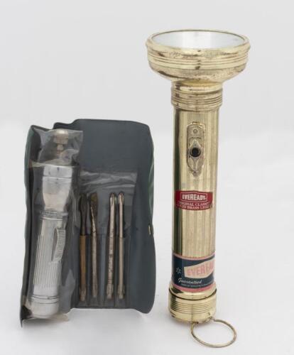 TORCH: Two torches. 'EVEREADY ORIGINAL CLASSIC SOLID BRASS LIGHT'
