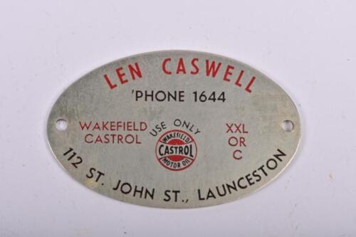 LEN CASWELL: A 'LEN CASWELL' plaque from Launceston