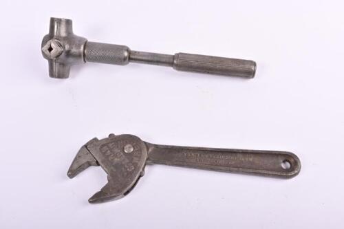 TOOLS: Two cast iron tools. 8" 'HRAN SPEEDNUT WRENCH' & Blackhawk 151 Drain Plug Wrench