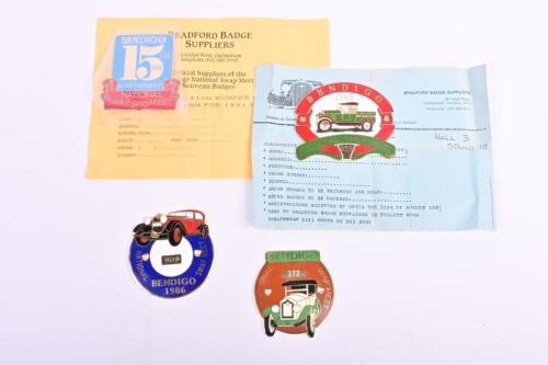 BENDIGO: Four 'BENDIGO NATIONAL SWAP MEET' car badges by BRADFORD BADGES'. 1986 - 1988,1990 badges