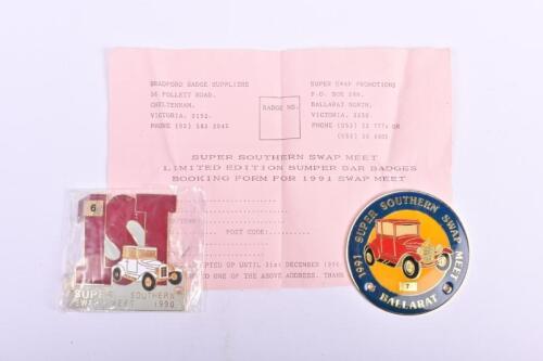 SUPER SOUTHERN: Two Limited Edition 'SUPER SOUTHERN SWAP MEET' car badges. 1990 & 1991