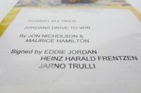 JORDAN: 'Against The Odds - Jordan's Drive To Win' softcover book. Signed Jordan, Harald-Frentzen, Trulli. - 2