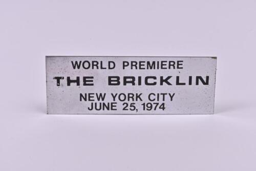 BRICKLIN: 'THE BRICKLIN - WORLD PREMIERE, NEW YORK CITY JUNE 25, 1974' placard