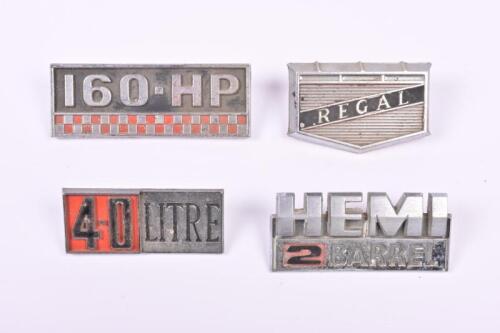 CHRYSLER: Four Chrysler car badges. 'HEMI 2 BARREL' & '160-HP' badges