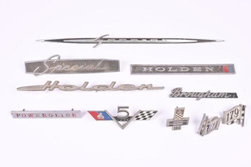 HOLDEN: A collection of various Holden car badges. '5 LITRE' car badge, 'Special' and 'Brougham' script badges