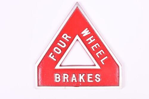 VINTAGE: A rear mountable reproduction aluminium plaque - 'FOUR WHEEL BRAKES'