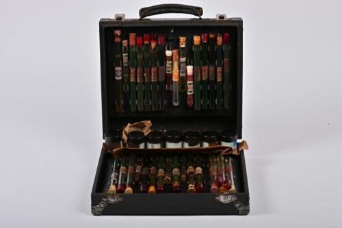 OIL SALESMAN: A rare and interesting salesman's leather travelling case of oil / petroleum samples, believed to be circa late 1930s