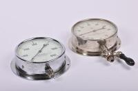 GAUGES: Two large postwar wall mounted pressure gauges by 'The British Thomson Houston Co Ltd.', 15cm across the face - 2