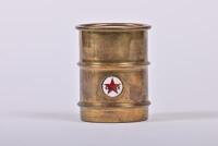 CALTEX: A rare original Caltex brass oil drum storage barrel inscribed "COMPLIMENTS OF CALTEX (ASIA) LIMITED, TAIPEI. TAIWAN" 9.5cm high