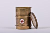CALTEX: A rare original Caltex brass oil drum storage barrel inscribed "COMPLIMENTS OF CALTEX (ASIA) LIMITED, TAIPEI. TAIWAN" 9.5cm high - 2