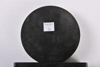 MANTLE CLOCK GARNITURE: An Art Deco marble, slate and spelter 30 hour mantle clock garniture, the centre piece 20cm high, 41cm wide, 9cm deep - 4