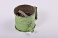 KITCHENALIA: A metal water carafe, a small flour sieve and a small oil lamp, the carafe 20cm high - 3