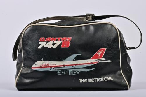 QANTAS: A circa 1970s Qantas brown leatherette 'The Better One' flight bag, 22cm high