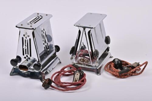 TOASTERS: Two Art Deco chrome plated toasters, a Hotpoint and a Hecla, both complete with electrical leads, the Hotpoint 20cm high, 18cm wide, 14cm deep