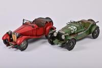 MG: Two modern rustic metal models of MG styled cars by Boyle Automobelia, each approx. 12cm high x 37cm long