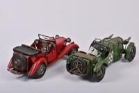 MG: Two modern rustic metal models of MG styled cars by Boyle Automobelia, each approx. 12cm high x 37cm long - 3