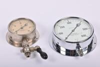 GAUGES: Two postwar wall mounted pressure gauges by 'The British Thomson Houston Co Ltd.', one with hand tap, 15cm and 10.5cm across the face - 2