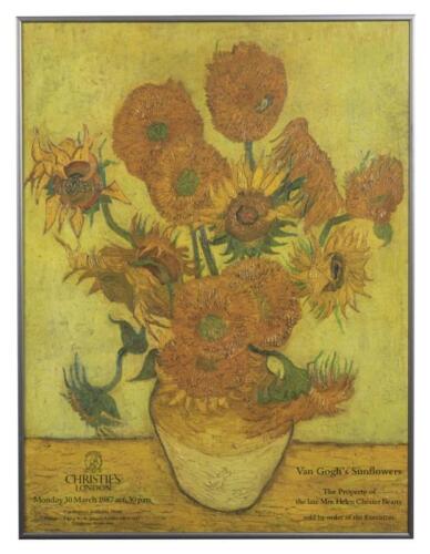 VAN GOGH: An original publicity poster produced by Christie's Auctions London to promote the sale of Van Gogh's Sunflowers, selling in 1987 for $39.85 million, more than three times the highest price ever paid for a painting at auction, in period frame.