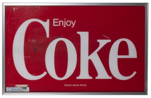 COCA-COLA: A framed retro Coca-Cola acrylic advertising sign, 53 x 84cm