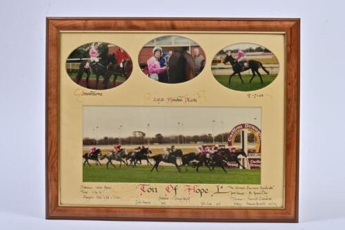 HORSE RACING: A set of five framed winning horse photographic montages, the largest 37 x 52cm, overall