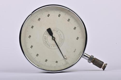GAUGES: A large postwar wall mounted standard test pressure gauge by 'Budenberg, Gauge Co. Ltd.', one with hand tap, 25.5cm across the face