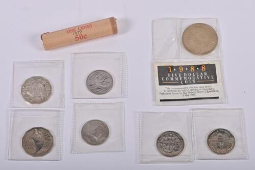 AUSTRALIAN COINS: A collection of Australian coins including a mint roll of uncirculated 1979 one cent coins