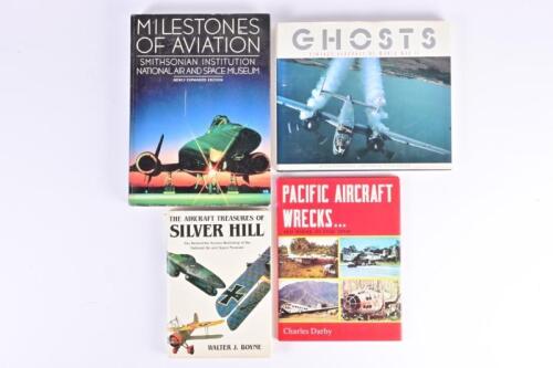 AVIATION: Four hardcover books detailing various aspects of aviation. 'PACIFIC AIRCRAFT WRECKS' by Charles Darby