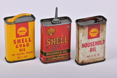 SHELL: Three Shell household oil tins, one circa 1930s, 8.5cm high